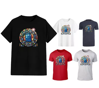 Buy Unisex T-Shirt Front & Back Print - Dr. Who Stained Glass - TV Sci Fi Space Gift • 12.95£