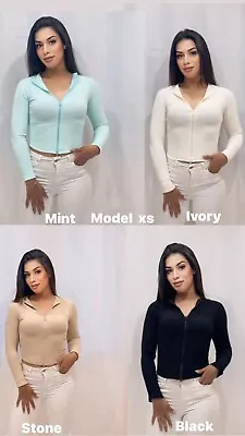 Buy Women’s Ladies Ribbed Double Zip Long Sleeve Top Size = Xs S/m M/L • 11.99£