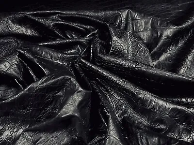 Buy Faux Leather Fabric, Per Metre - Heavyweight Embossed Crocodile Design - Black • 9.99£