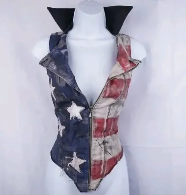 Buy Handmade Custom U.S Flag Waistcoat American Jacket Top Punkrock Trashed... • 190£