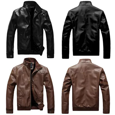 Buy New Men's Slim Fit Zipper Designed PU Leather Jacket Coat *6 Sizes* • 18.99£