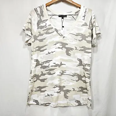 Buy Sanctuary Camo T-Shirt Womens Large Beige White Raglan Roll Sleeve V-neck NWT • 14.06£