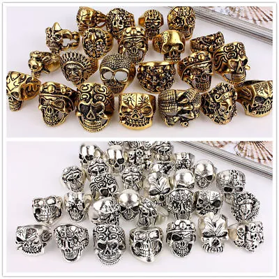 Buy 30pcs Mix Lot Men's Skull Gothic Biker Rings Top Styles Mixed Wholesale Jewelry • 11.99£
