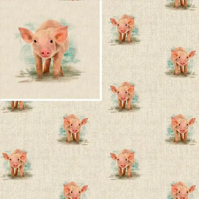Buy Cotton Rich Linen Look Fabric Pig Piglet Piggy Or Panel Upholstery • 4.75£
