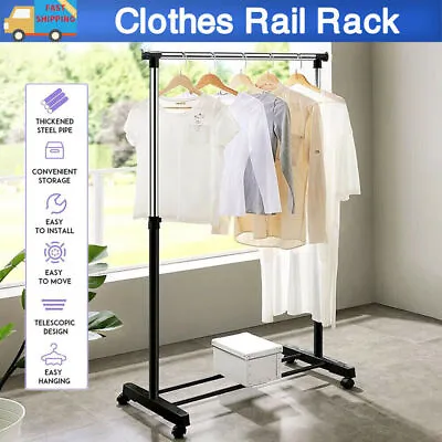 Buy Heavy Duty Metal Single Rail Clothes Garment Hanging Rack Shelf Display Stand UK • 9.59£
