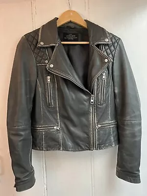 Buy AllSaints Grey Distressed Look Biker Leather Jacket UK12 • 95£