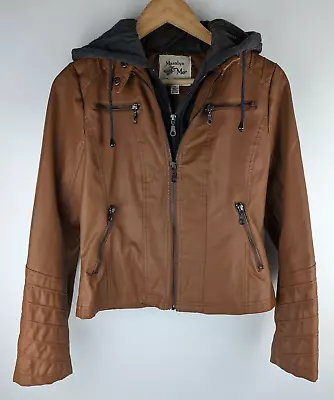 Buy Maralyn & Me Juniors/Teen Size S, Brown Faux-Leather Moto Jacket, Hooded, • 19.50£
