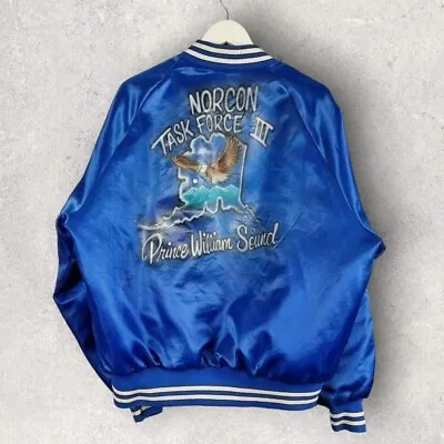 Buy Satin Varsity Bomber Jacket, Quilt Lined With Brilliant Airbrush Graphic XL • 29.95£