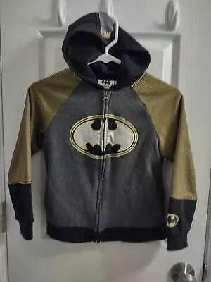 Buy Youth Size 7 Small Batman Hoodie Full Zip Up Boys Gray Black Yellow Striped • 3.94£