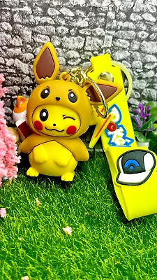 Buy Pokemon Pikachu Wearing Eevee Hoodie Keychain Keyring Bag Charm Cosplay Figure • 5.99£