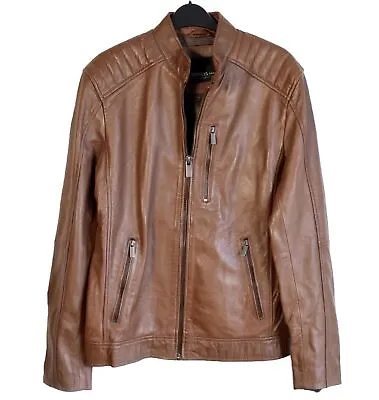 Buy Barney’s Originals Leather Jacket Brown Tan Biker Style Men’s Size Small • 38.99£