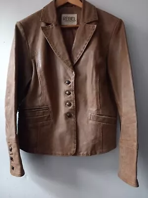 Buy Rebel By Rino & Pelle Tan Brown Leather Metal Buttons Jacket Blazer Sz 44 • 38£