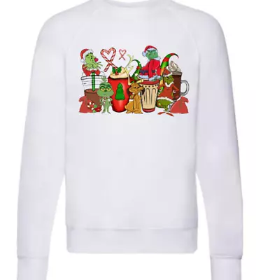 Buy Ladies White Sweatshirt Grinch Coffee Christmas Xmas Women's Sweater Gift Uk • 19.99£