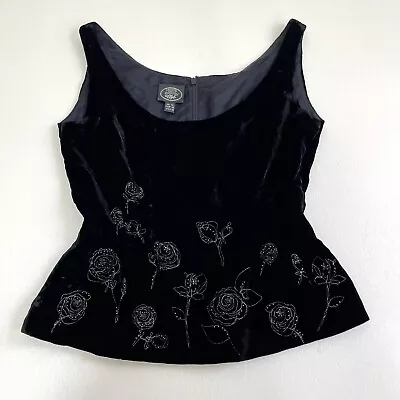 Buy Laura Ashley 90’s Vintage Black Velvet Beaded Corset Top Size 14 (fits 10/12) • 24£