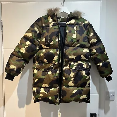 Buy Boys Camoflage Hooded Parka Jacket. Size 140-150. BNWT • 17.99£