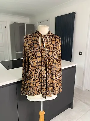 Buy Marks And Spencer Size 16 Brown Snakeskin Pattern And Jazzy Top Tie Bow Neckline • 14£