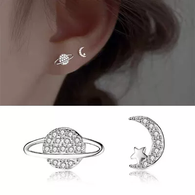 Buy 925 Sterling Silver Crystal Moon Star Stud Earrings Jewellery Women Girls Gifts • 3.99£