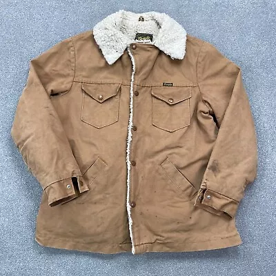 Buy Wrangler Denim Jacket Adult Large Brown Sherpa Lined Wrange Coat Made In USA Men • 62.99£