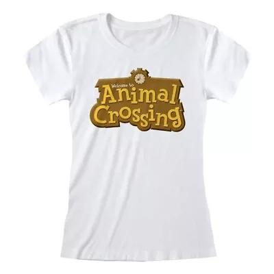 Buy Nintendo Animal Cros - 3D Logo Womens White Fitted T-Shirt Ex Ex Lar - K777z • 14.48£
