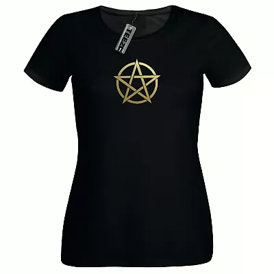Buy Pentagram T Shirt, Ladies Fitted T Shirt, Gold Print Slogan Womens T Shirt • 9.50£