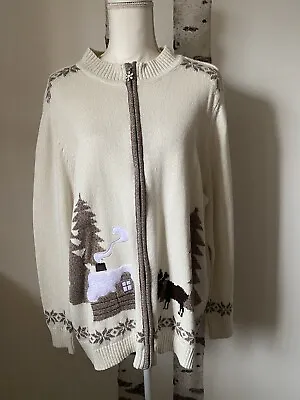Buy CJ Banks Woman Christmas Cardigan Sweater Tree Button Pines Embroidered 2X • 22.70£