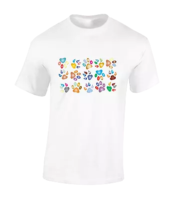 Buy Rainbow Paw Print Mens T Shirt Cute Animal Lover Design Dog Cat Gift Present • 9.99£