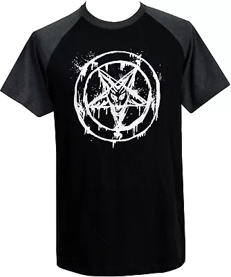 Buy Mens Baphomet Raglan T-Shirt Pentagram Satanic Gothic Occult Goat Goth Lucifer • 23.95£