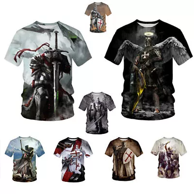 Buy New Men's Knight Templar Divine Cross T-Shirt 3D Print Short Sleeve Tee Tops • 11£