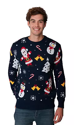 Buy Christmas Men Women Xmas Novelty Merry Santa Jingle Navy Present Jumper Sweater  • 18.95£