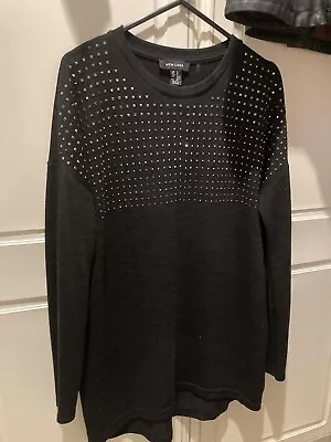 Buy Black Diamante Jumper Size S Stretch Knit Long Pullover New Look • 6.99£