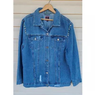 Buy Boom Boom Jeans Destroyed And Studded Denim Jacket Size XL • 27.86£