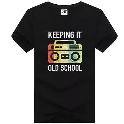 Buy Mens Keeping It Old School Tape Print T Shirt Boys Short Sleeve Top Musical 7827 • 9.99£
