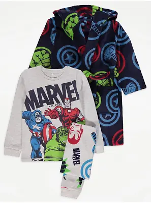 Buy Marvel Boys Soft Fleece Dressing Gown And Cotton Pyjamas Set Size 10-11 Years • 22£