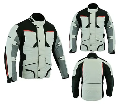 Buy Mens Motorbike Motorcycle Long Jacket Textile Waterproof Off White/Grey Armoured • 54.99£