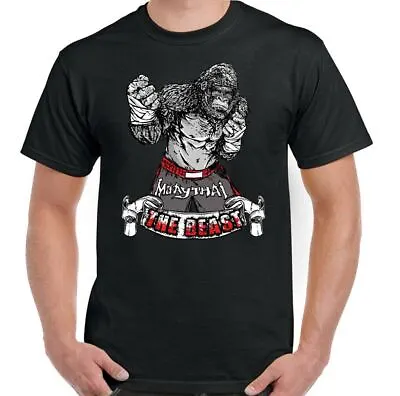 Buy Muay Thai T-Shirt Gorilla The Beast Mens Funny Gym MMA Kick Boxing Training Top • 8.99£