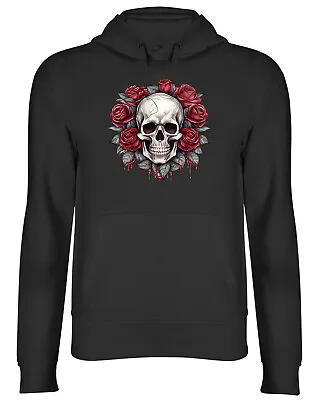 Buy Skull Roses Hoodie Mens Womens Gothic Emo Biker Rock Head Top Gift • 17.99£