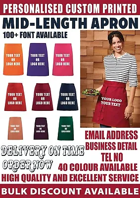 Buy Personalised MID Length Apron Kitchen Workwear Waitress Chef Custom Printed Text • 12.49£