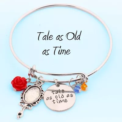 Buy Beauty & The Beast Charm Bracelet Tale As Old As Time Bangle Disney Quote 2023 • 11.58£