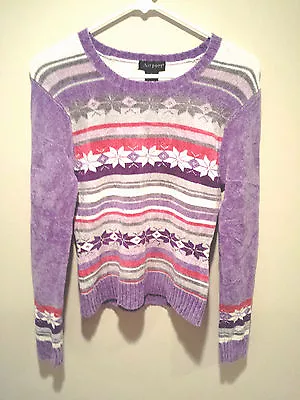 Buy Vintage Ugly Christmas Sweater Tacky - Kids XL Purple Airport Snowflake Stripes! • 8.62£