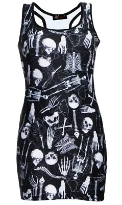 Buy Gothic Skeletons Skulls Bones Ribcage Heart Anatomy Print Long Top Halloween • 21.99£