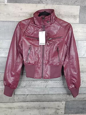Buy Bershka Faux Leather Jacket  XS Red Biker Bomber Vegan Rock Casual BNWT • 24.99£
