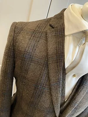 Buy Mens Brown Blue Tweed Check Matching Wool Blazer & Waistcoat S 36 Jacket Tartan • 24.99£
