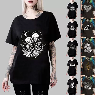 Buy Women's Short Sleeve Gothic T-Shirt Tee Casual Loose Halloween Party Blouse Tops • 2.29£