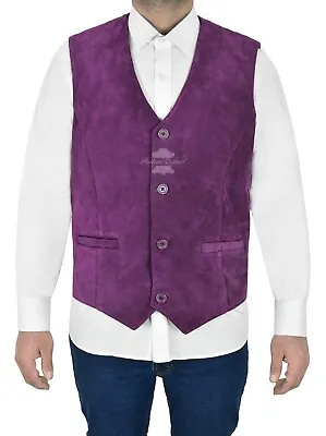 Buy Men's PURPLE Leather Waistcoat Party Fashion 100% Suede Leather Waistcoat 5226 • 69.85£