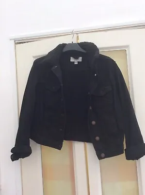 Buy Women’s New Look Black Denim Jeans Style Jacket Black Borg Collar Size Medium • 9.99£