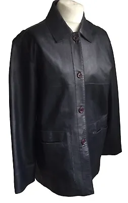 Buy Vintage Leather Jacket HOUSE OF FRASER Dark Blue Women's M Soft Leather • 24£
