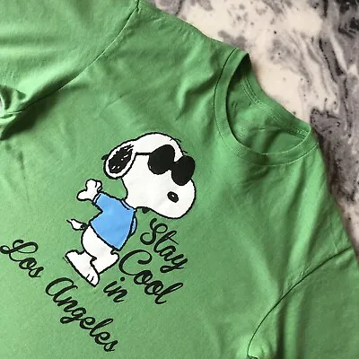 Buy Snoopy Peanuts Stay Cool In Los Angeles LA Graphic Size Green T Shirt Top Tee M • 28.99£