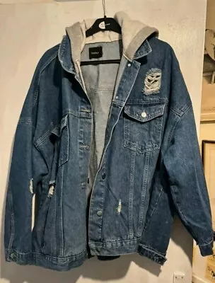 Buy Mens Boohoo Hooden Denim Jacket Distressed  XXXL • 13£