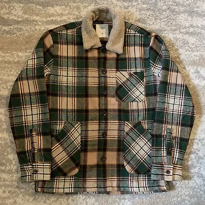 Buy Percival Check Plaid Heavy Button Up Flannel Lumber Jacket Sherpa Collar XL • 69.99£