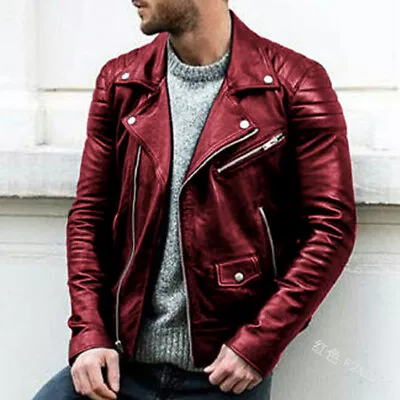 Buy Mens Vintage Biker Leather Jacket Zipped Over Coats Motorcycle Outerwear Size • 27.98£